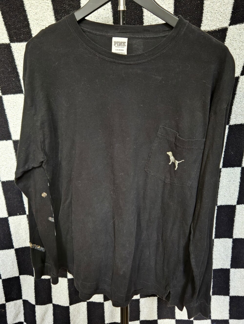 Victoria's Secret PINK skeleton spooky Halloween dog sequin shirt size large